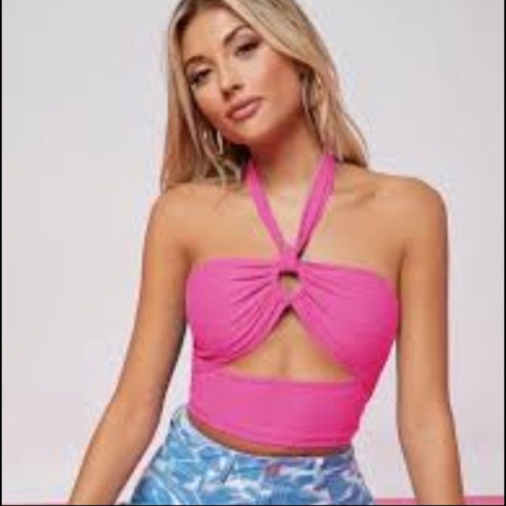 almost famous pink O ring ribbed halter top XL